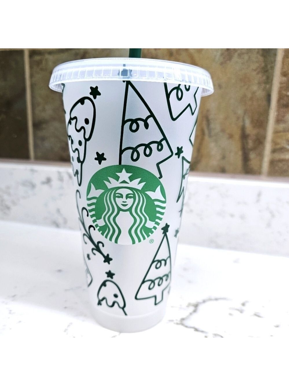 Starbucks Christmas Tree Doodle Tumbler / To Go Cup
